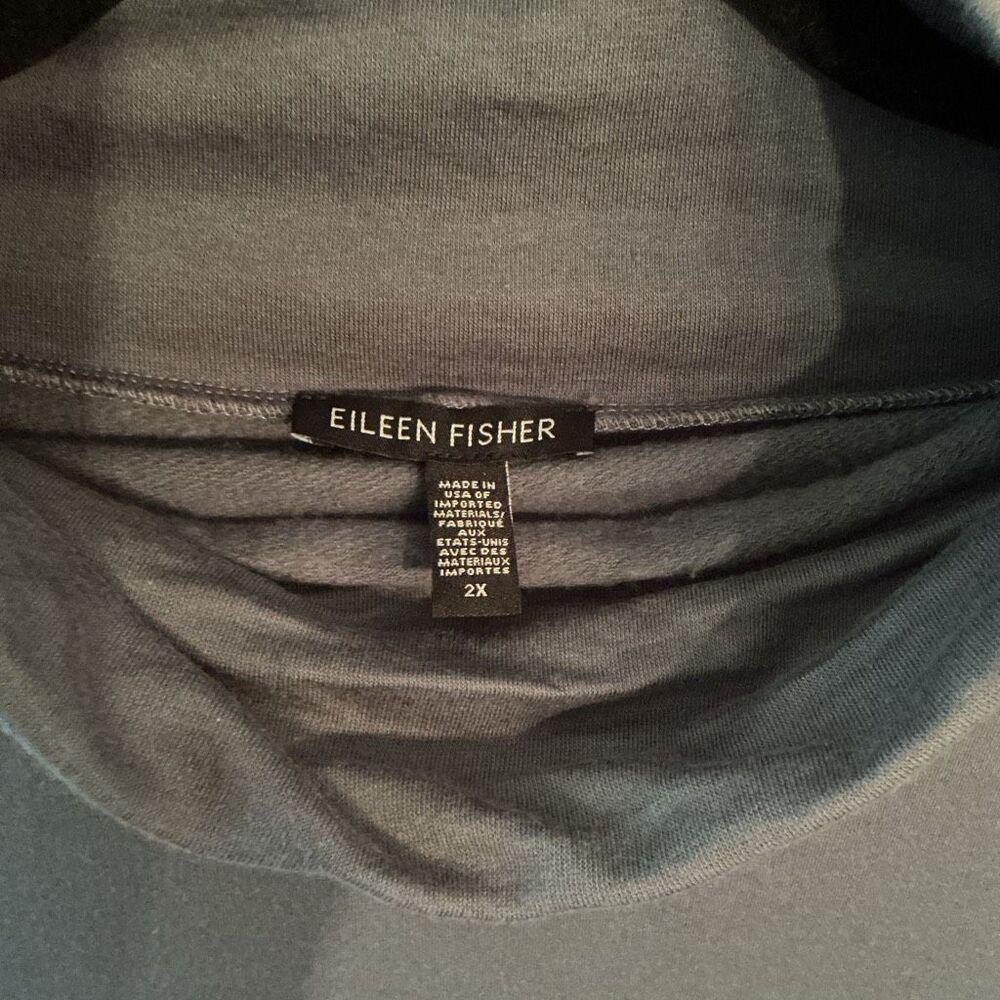 Eileen Fisher Brush Terry Hug Funnel Neck Top Sz 2X Gray Blue - Picture 6 of 10
